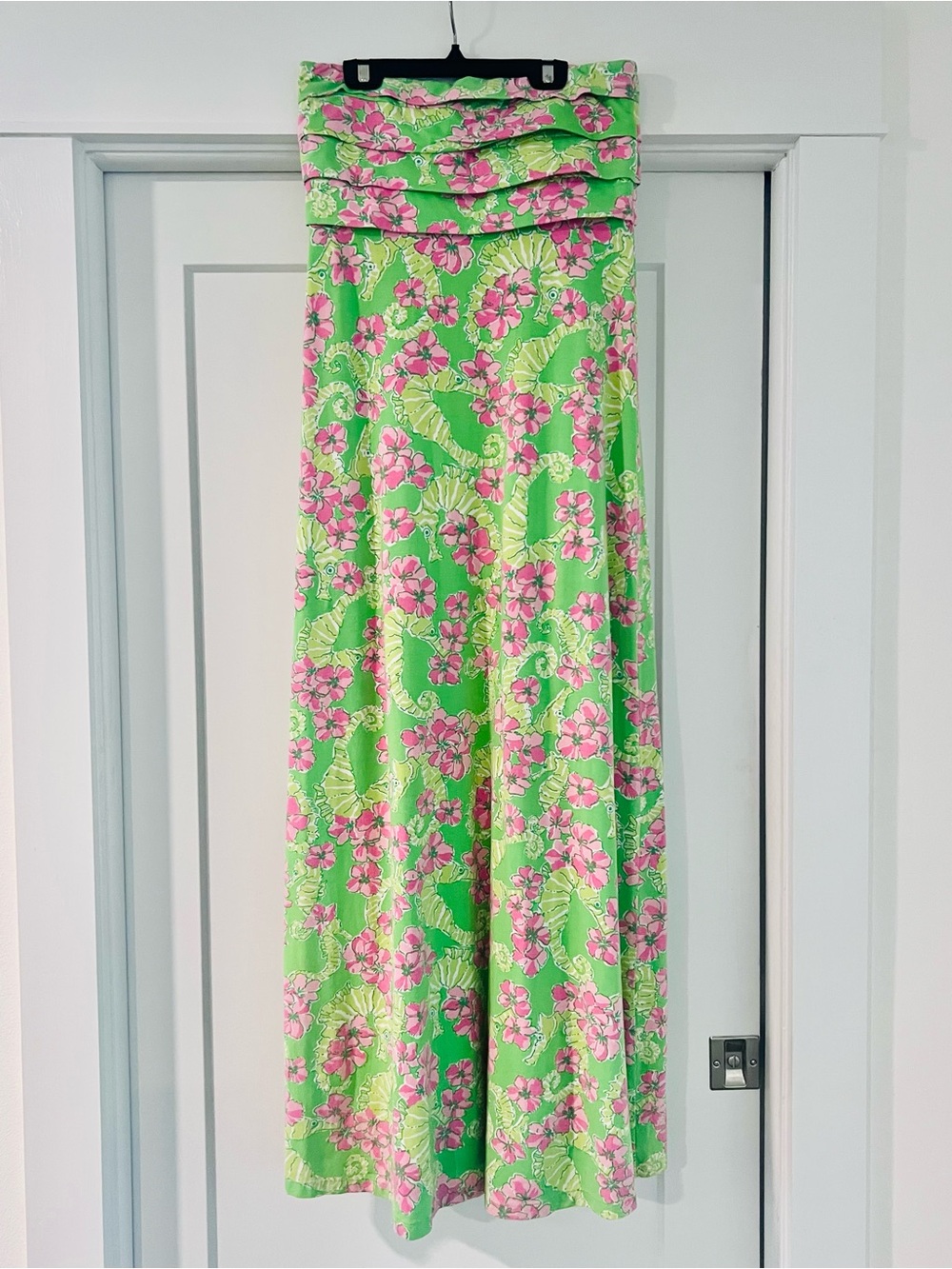 Lilly Pulitzer Strapless Floral Maxi Dress in Lime Green and Pink